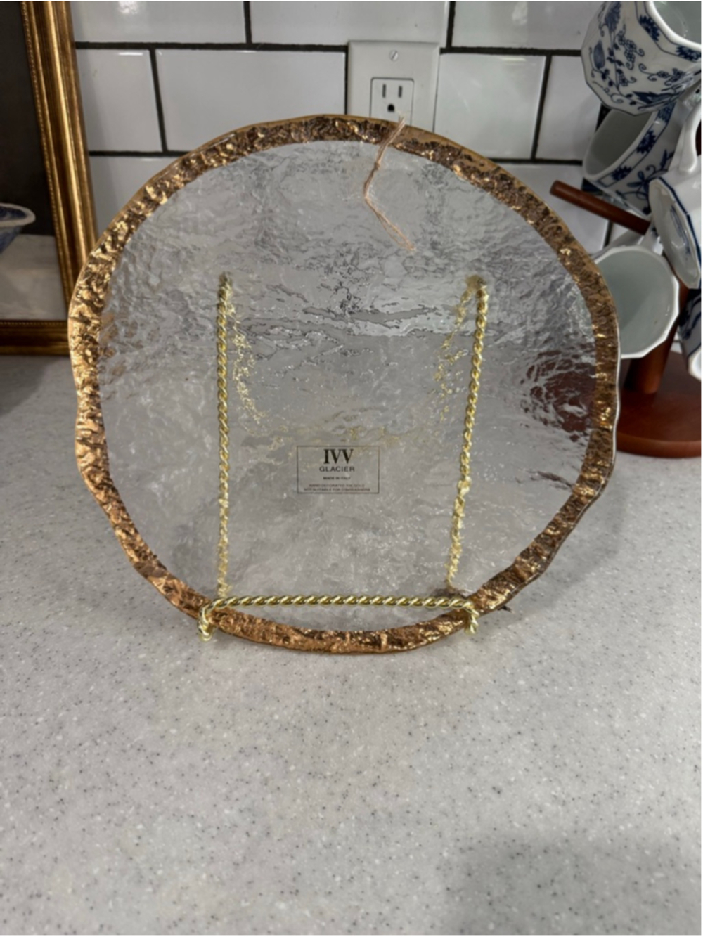 IVV Glacier Glass Plate Made in Italy Gold Trim
